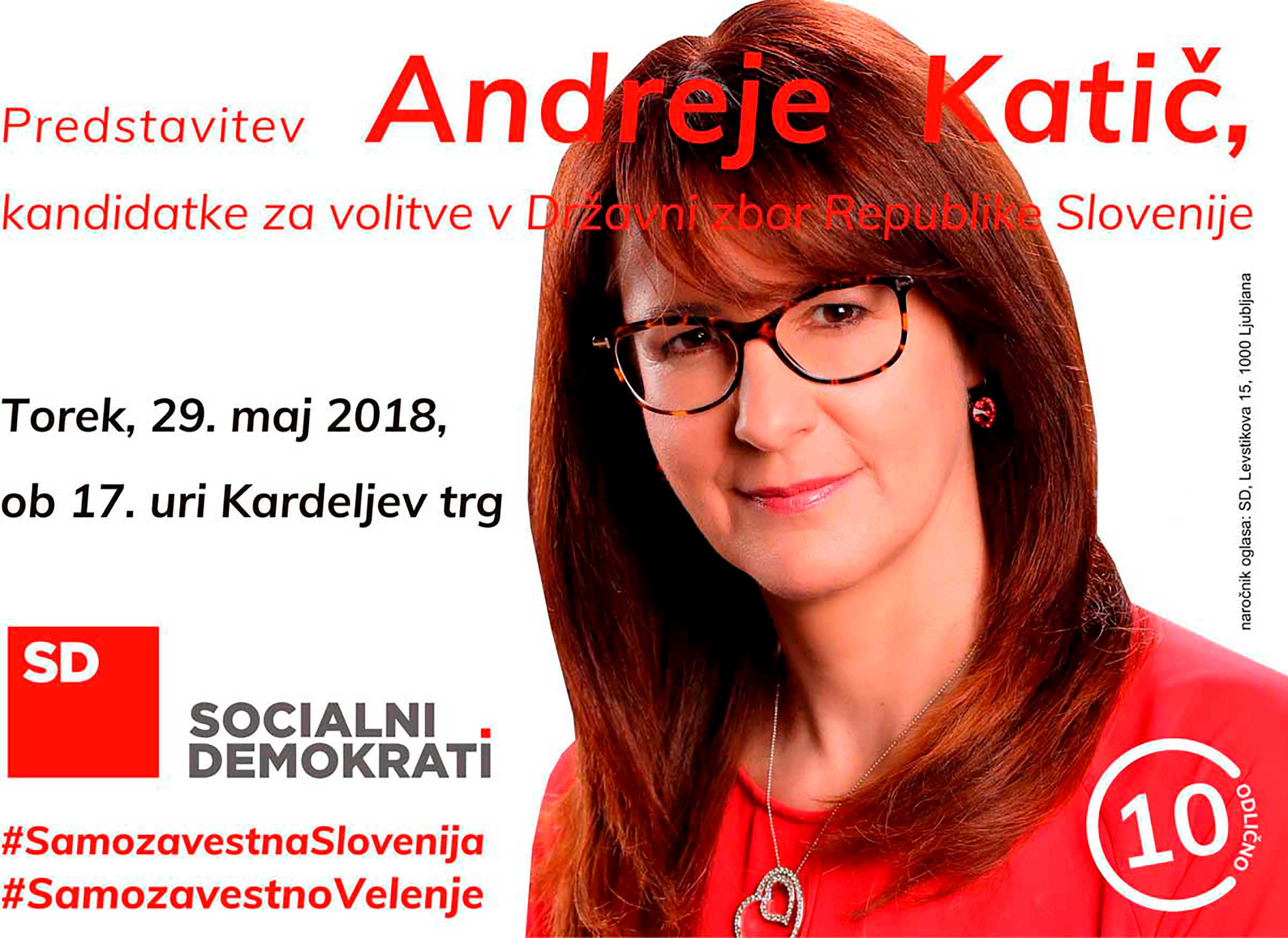 Predstavitev Andreje Katič - Kardeljev trg, ob 17. uri